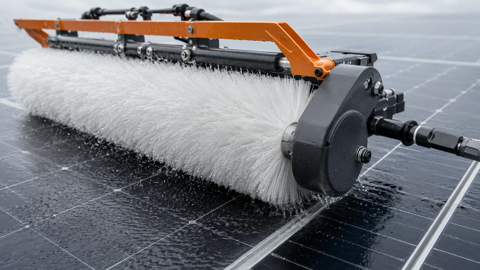 Soft cylinder brush filament for solar panel cleaning equipment