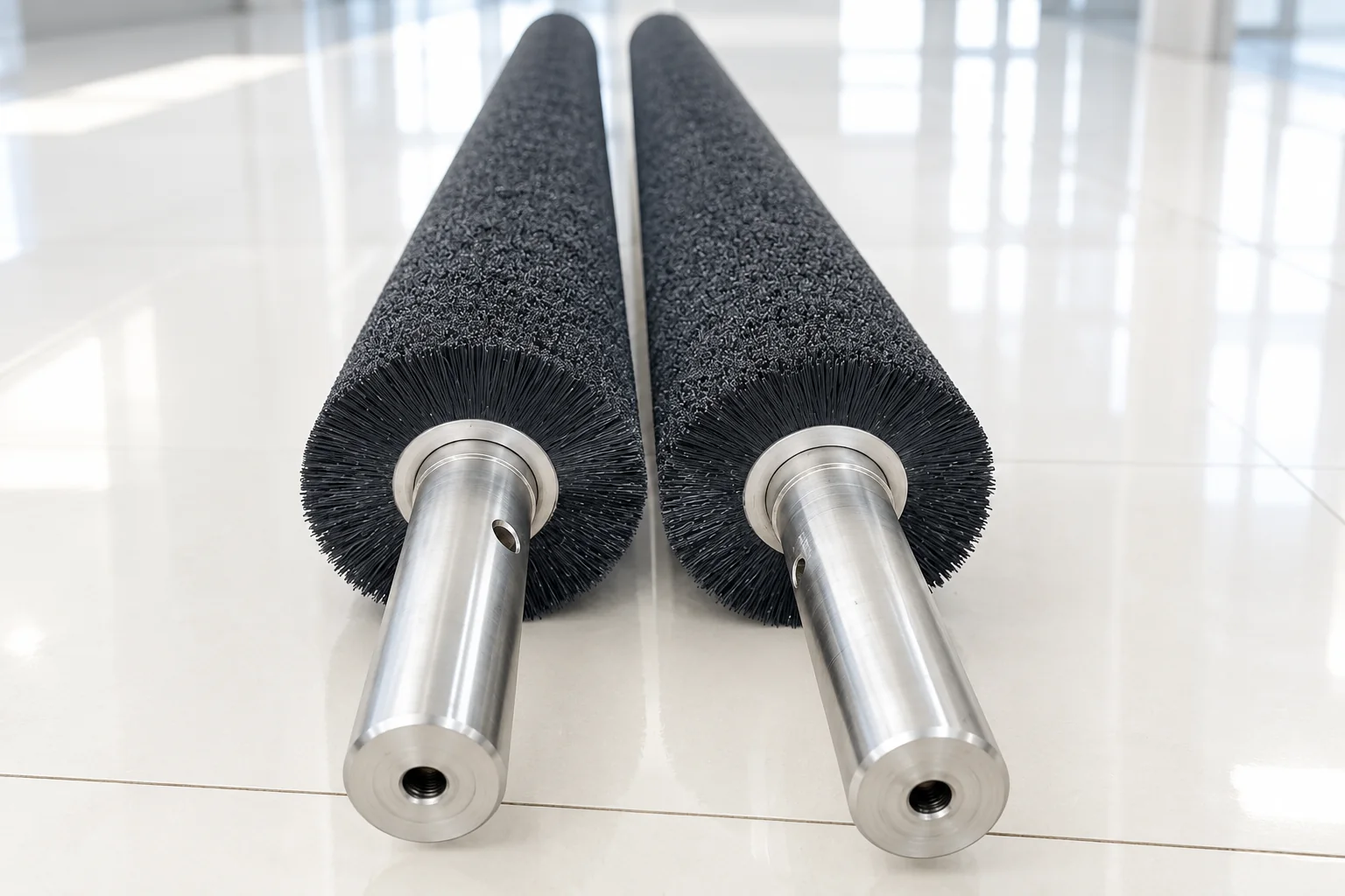 Black nylon cylinder brush rollers with machined metal shafts