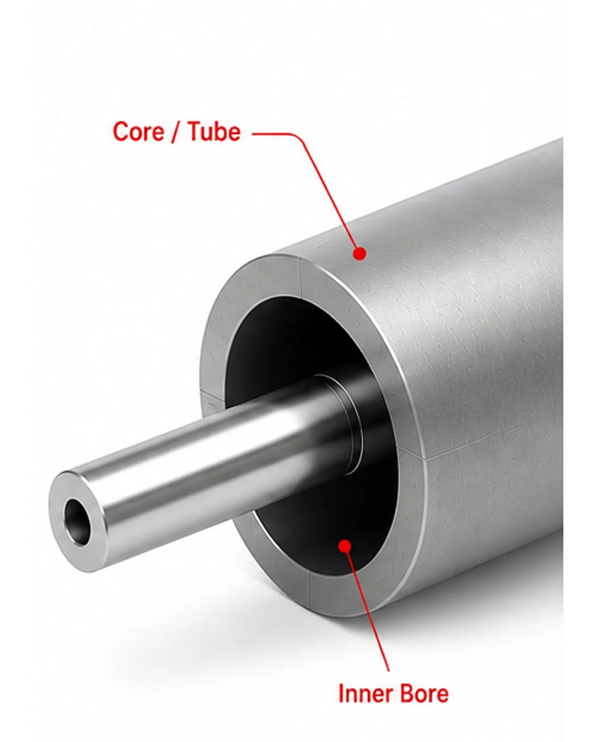 Cylinder brush core and tube detail with inner bore