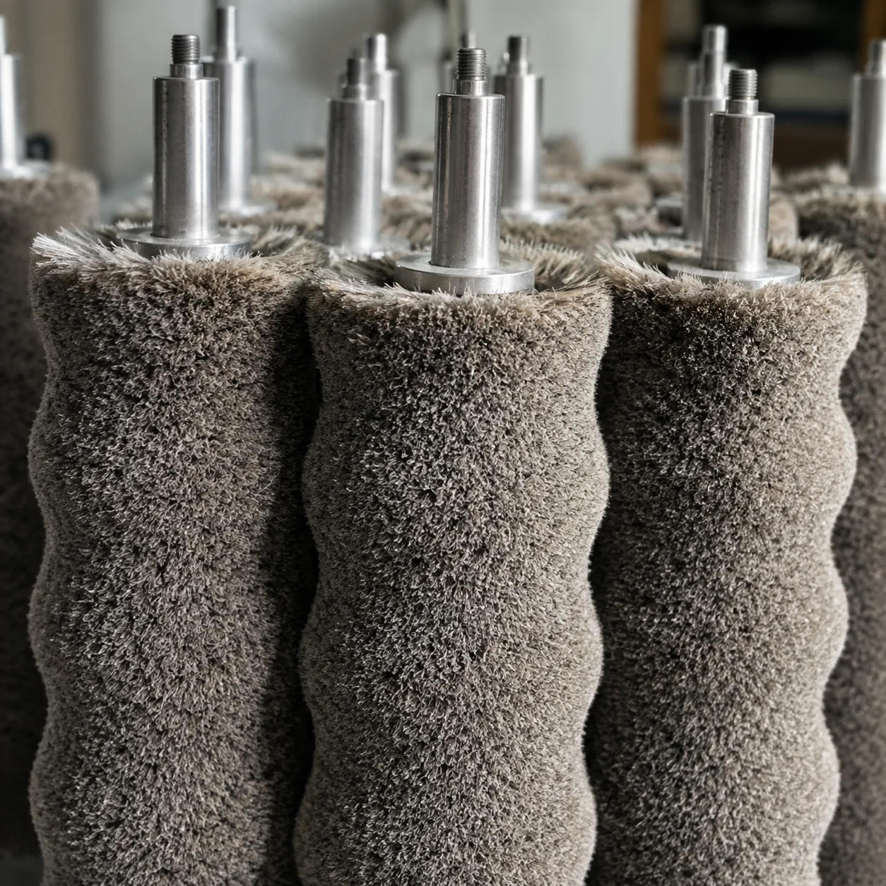 Horse hair cylinder brush for waxing and soft polishing