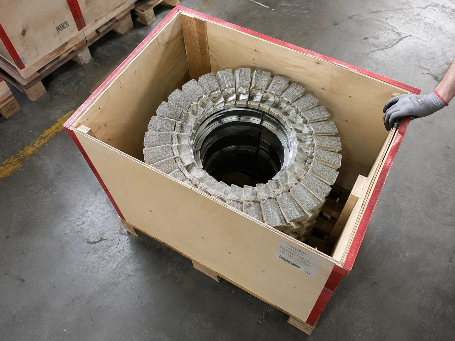 Batch of cylinder brush sections packed in a wooden case