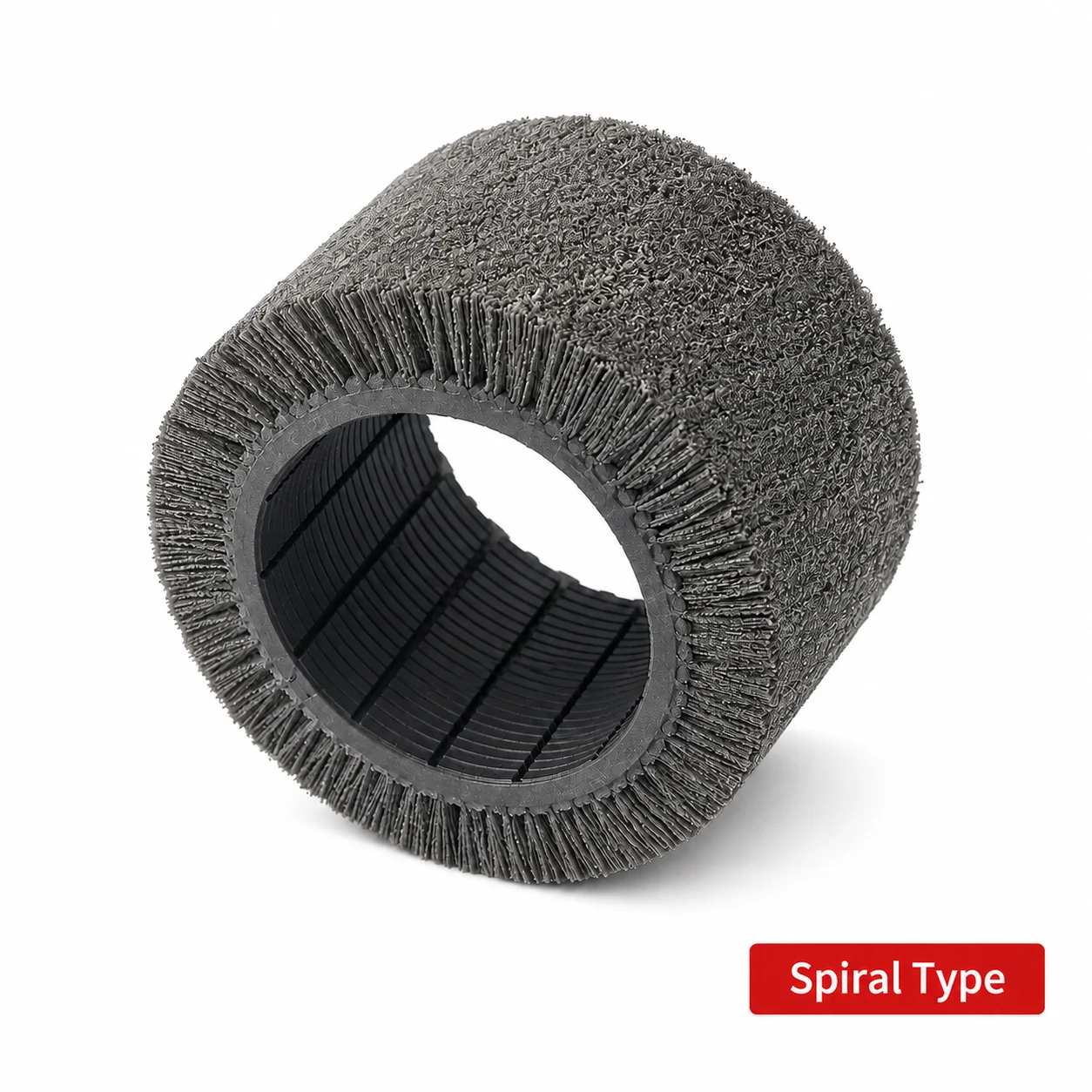 Spiral-wound cylinder brush with helical brush sections on a roller core