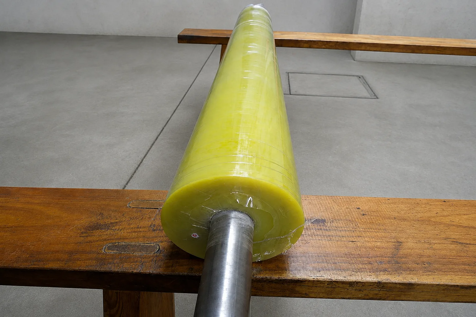 Rubber covered rollers packed for shipment