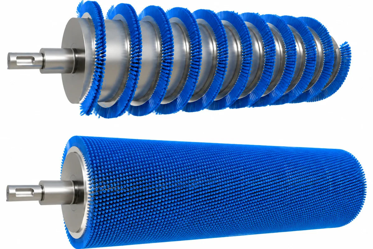 Open-wound and close-wound spiral brush construction layouts showing the difference in helical row spacing