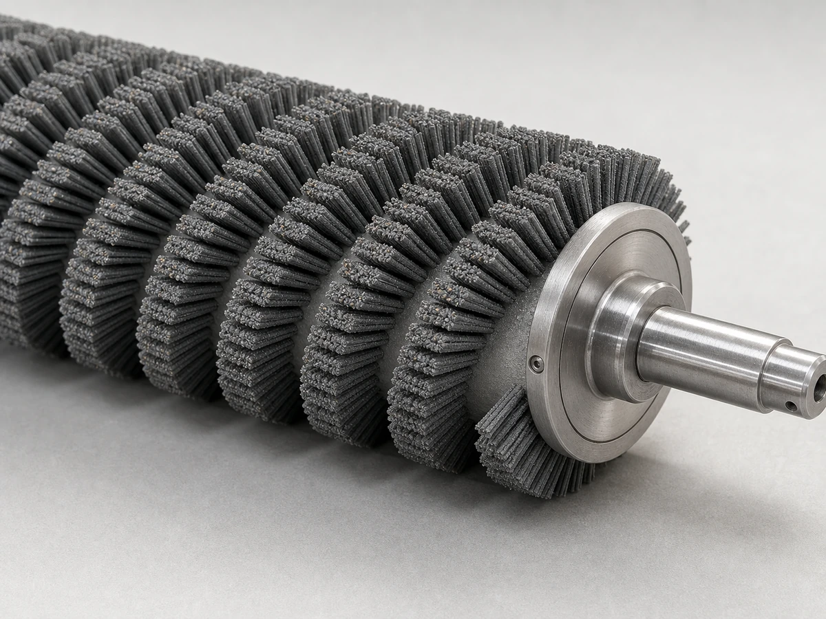 Abrasive nylon spiral brush fill for controlled surface action and light conditioning