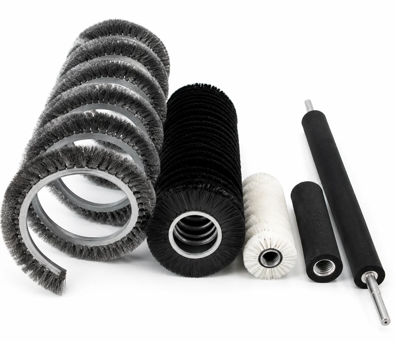Spiral brush core, tube, and body material options for custom roller construction