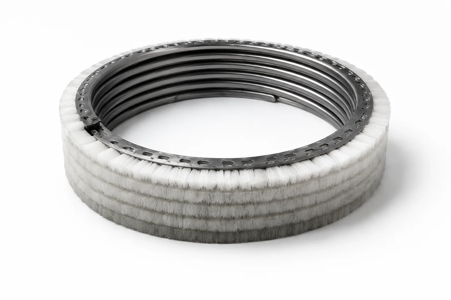 Nylon polyamide spiral brush with white synthetic filaments for washing and controlled contact