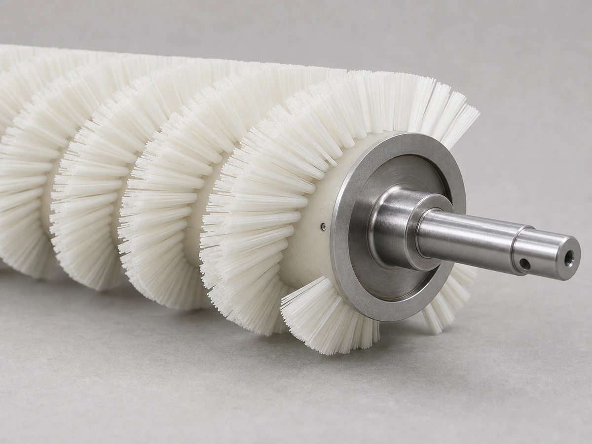 Synthetic bristle spiral brush fills for washing, wiping, and controlled contact