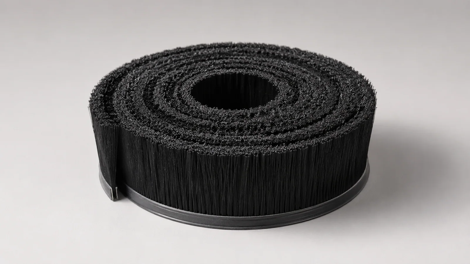 Coiled flexible strip brush with a bendable polymer backing