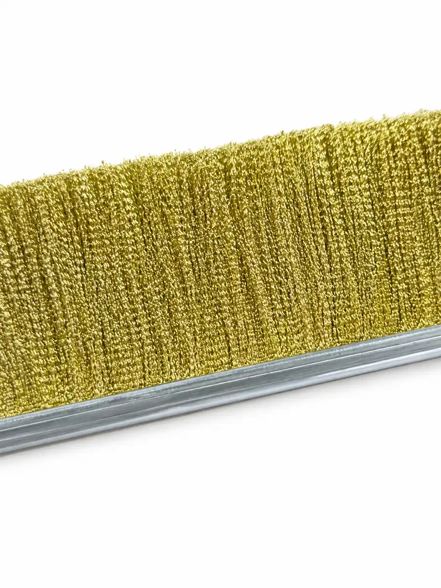 Brass wire strip brush with metal channel backing