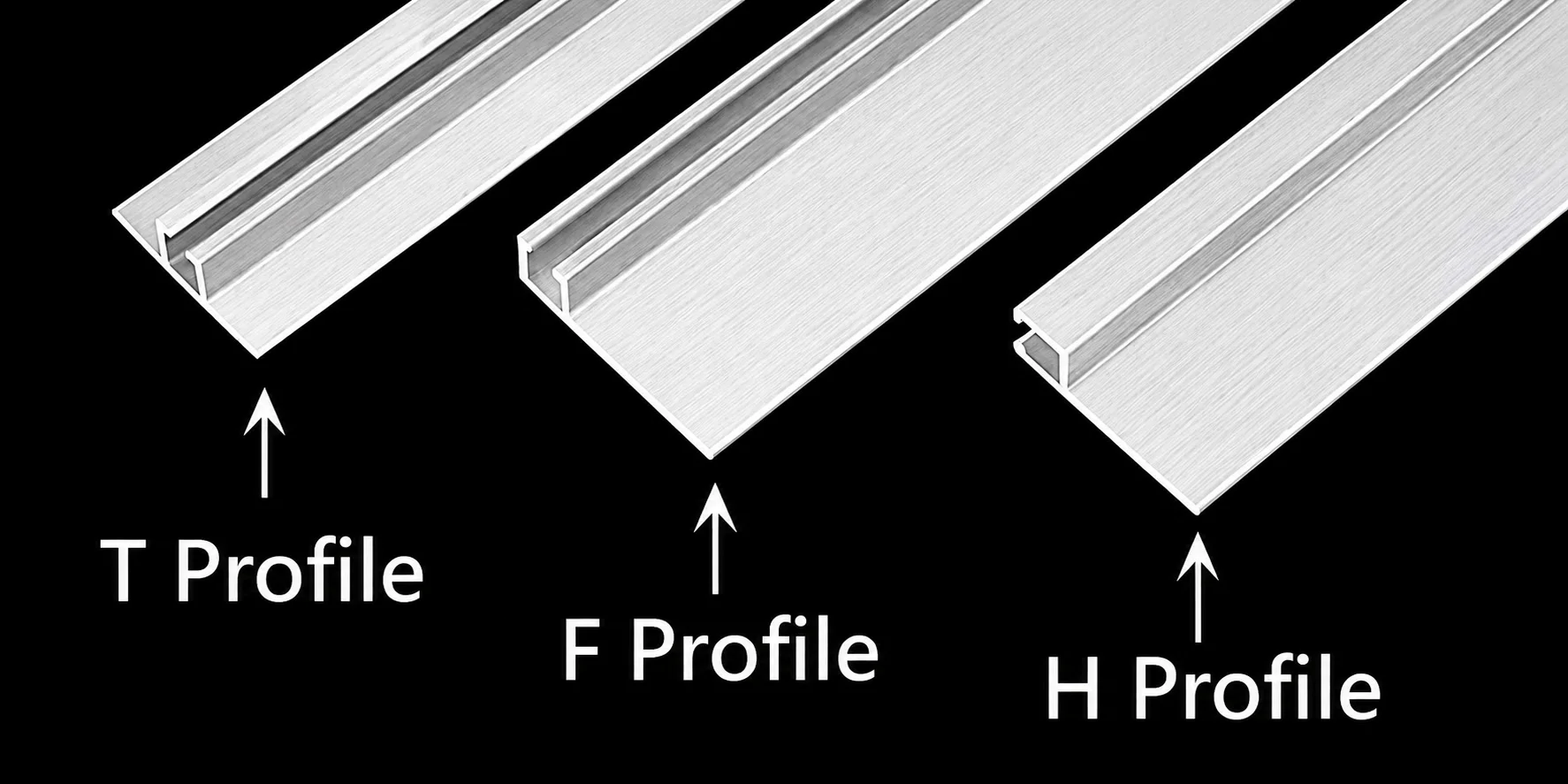 T, F, and H aluminum mounting profiles for metal channel strip brushes