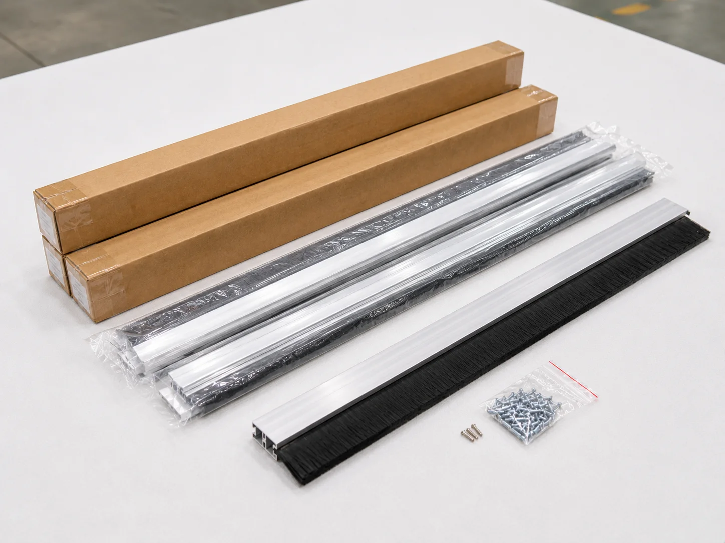 Protective packaging for a shipment of metal channel strip brushes