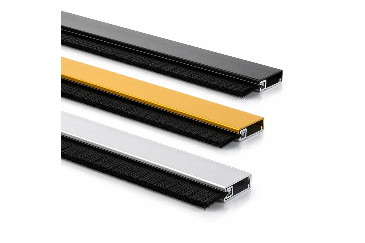 Metal channel strip brushes with black fill and aluminum channel backing