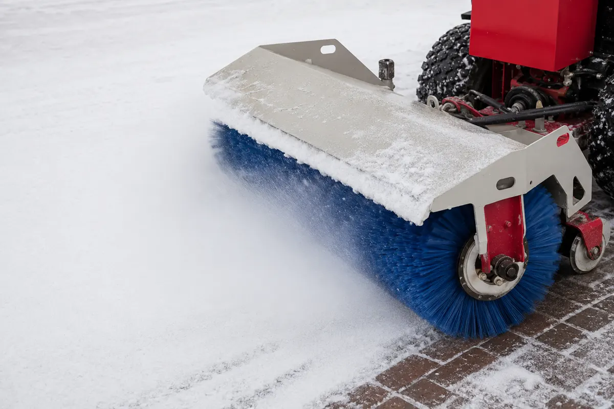 Road sweeping brush application for pavement and snow sweeping equipment