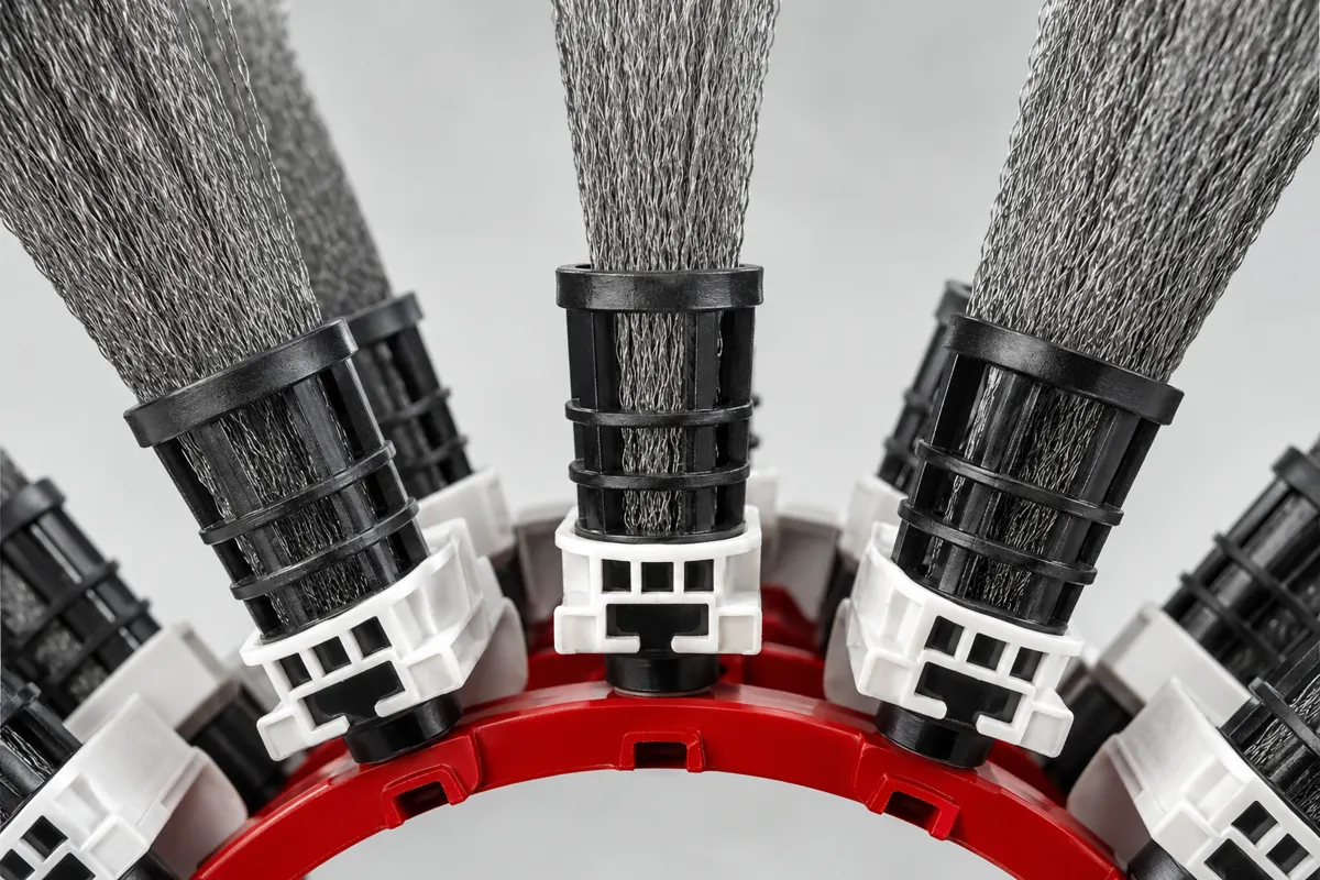 Airport runway sweeper cassette brush installation detail with multiple steel wire sections