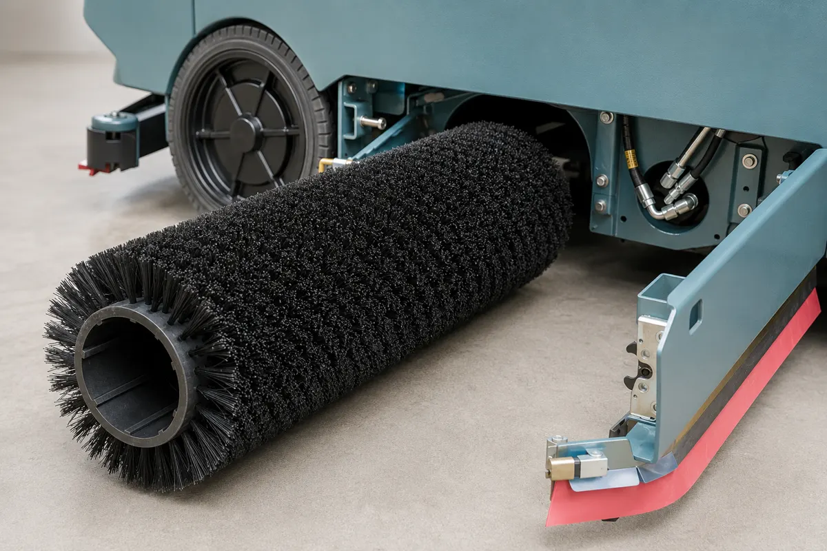 Replacement cylindrical main broom brush matched to a ride-on sweeper machine