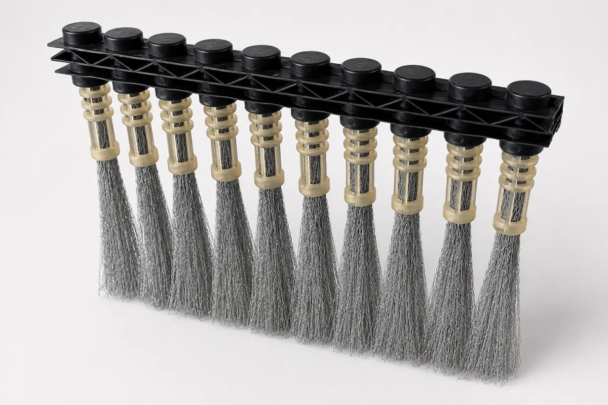Runway sweeper cassette brush with steel wire brush segments