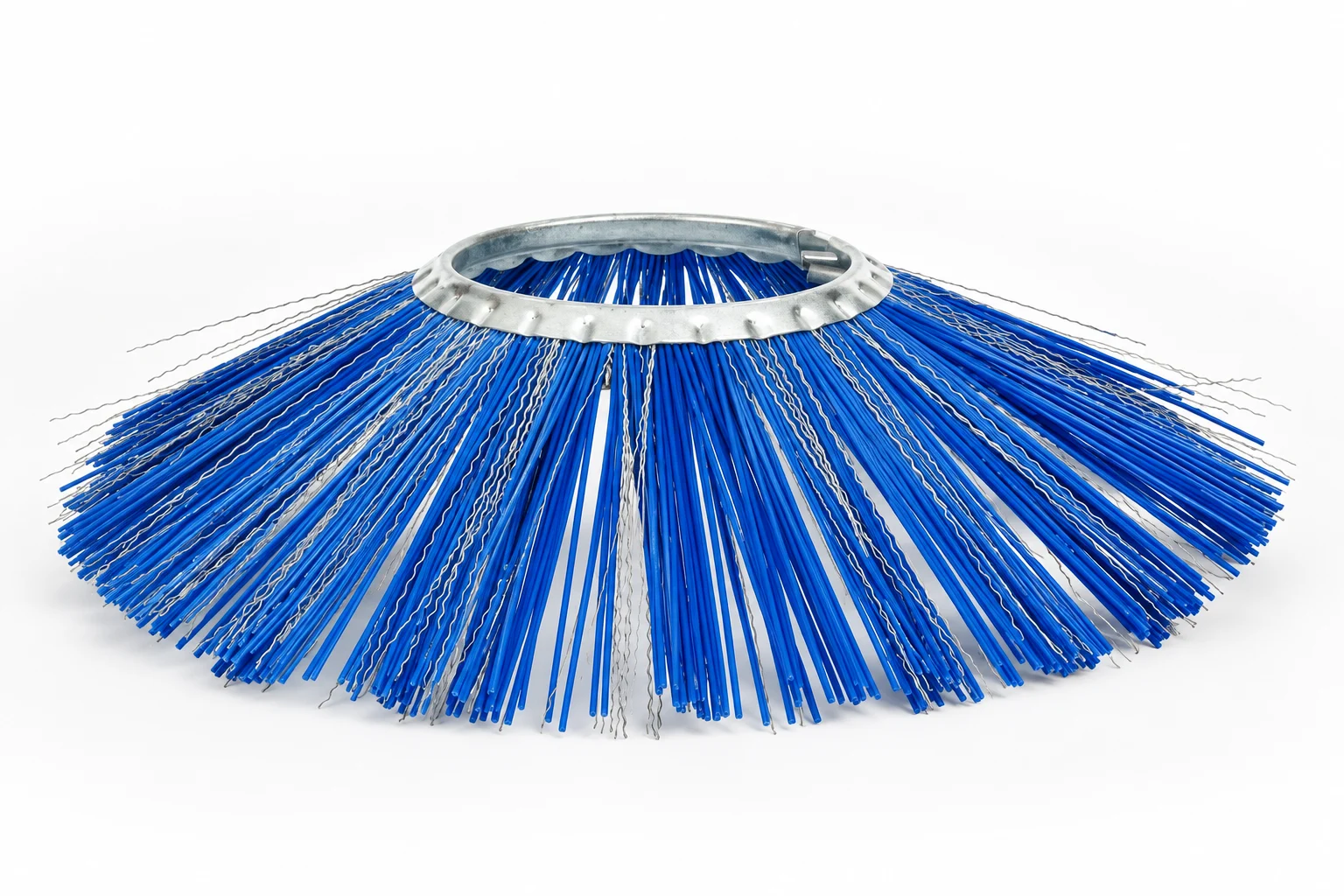 Blue poly and wire angled wafer brush for a sweeper