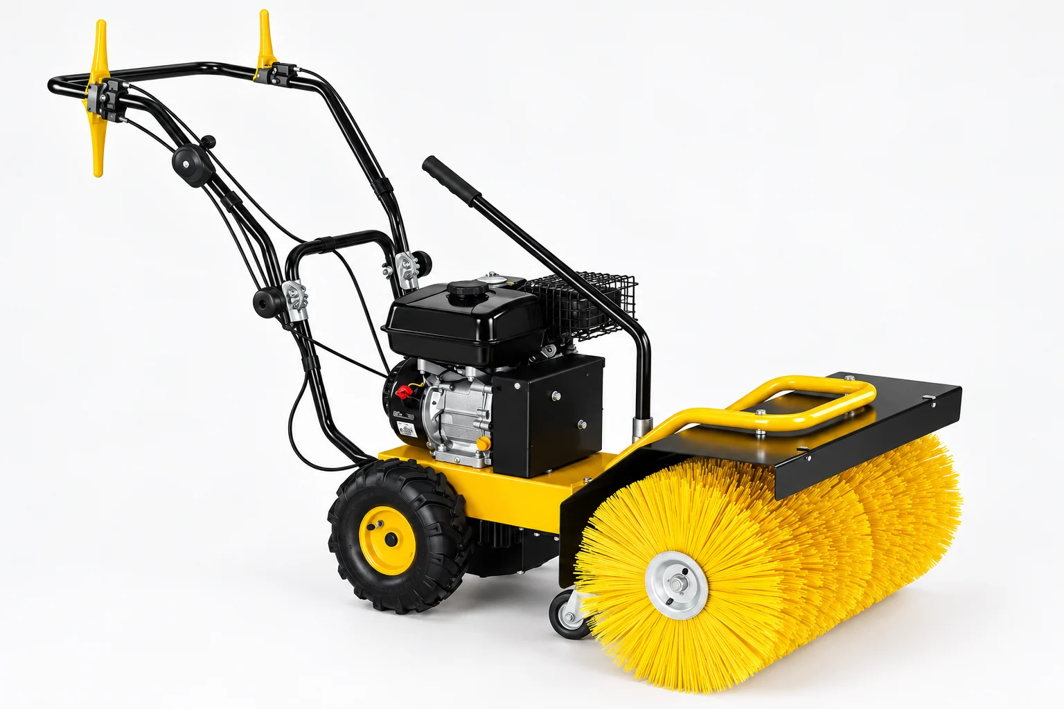 Gas-powered walk-behind sweeper and power broom