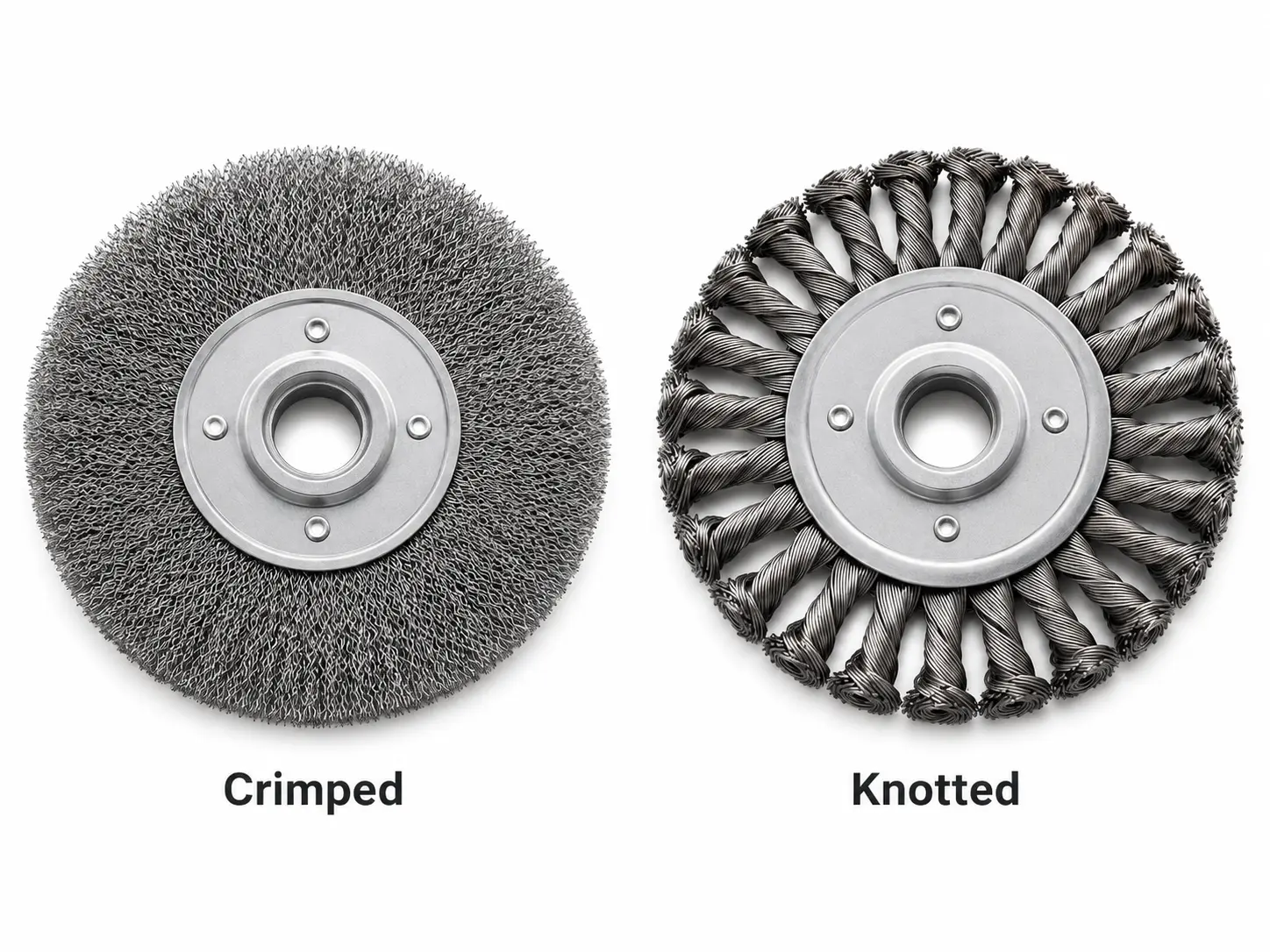 Comparison of crimped and knotted wire wheel brush constructions