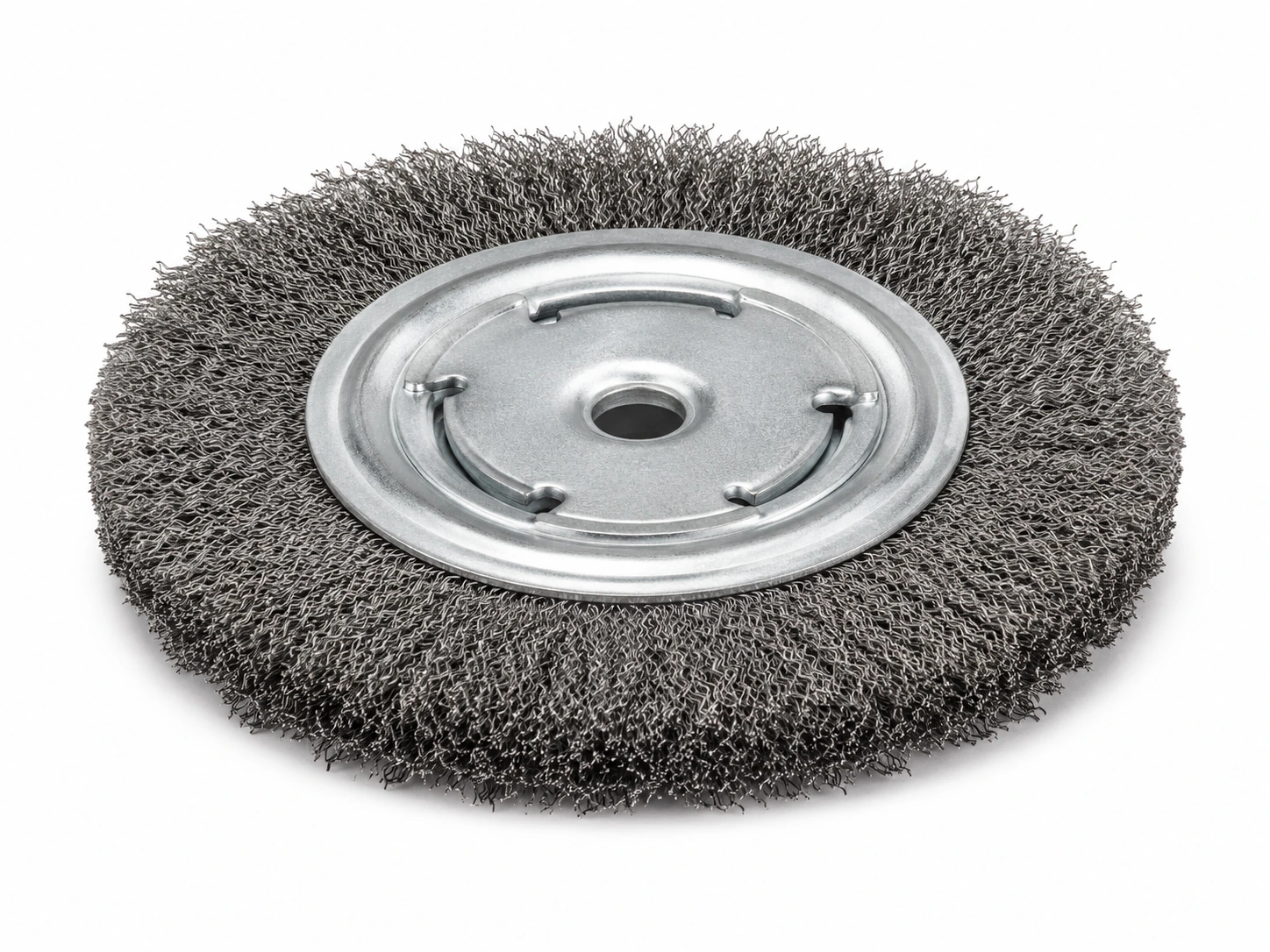 Crimped wire wheel brush on a white background